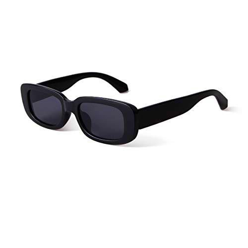YOJUED Gafas de sol rectangulares vintage para hombre Moda Retro Gafas con marco cuadrado Gafas UV 400 Protección (negro)