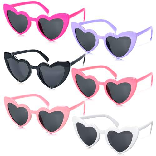 Romon Gafas de Sol Corazon, 6 Paar Gafas sol Mujer Gafas de Sol con Forma de Corazón Gafas de Corazon Gafas Fiesta para Adultos Mujer Hombre Gafas de sol Retro en Forma de para Boda Fiesta en la Playa