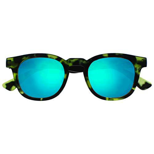 OPULIZE Bay Gafas de sol Cooler Montura Redonda Gruesa con Bisagras a Resorte Espejuelos Verdes Lentes de Color Protección UV400 Verde Mate Tortuga Unisex S97-6