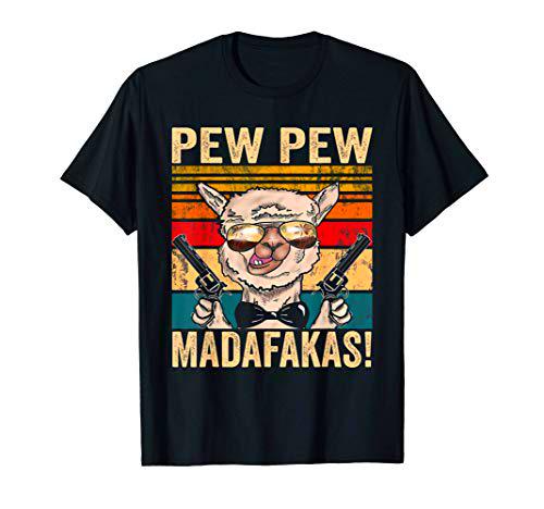 Pew Pew Madafakas Alpaca Lama Pistolas Gafas De Sol Vintage Camiseta