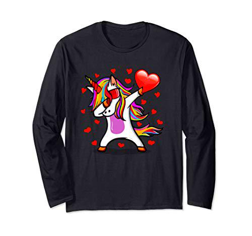 Divertido Dabbing Unicornio Tiene Gafas De Sol Y Corazón Manga Larga