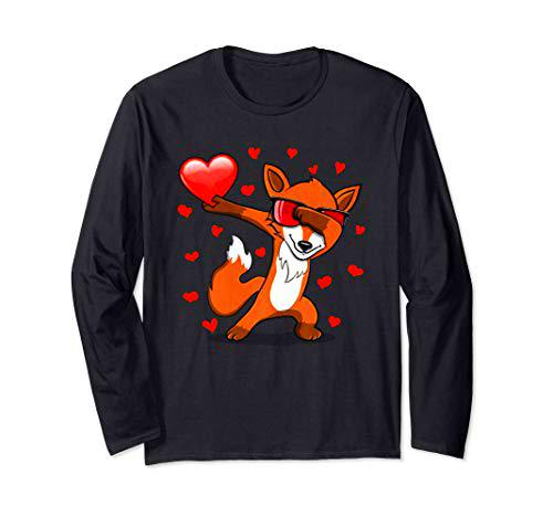 Divertido Dabbing Zorro Tiene Gafas De Sol Y Corazón Manga Larga